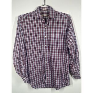 Peter Millar Men's‎ Red And Blue Plaid Long Sleeve Button Up Shirt Size Medium